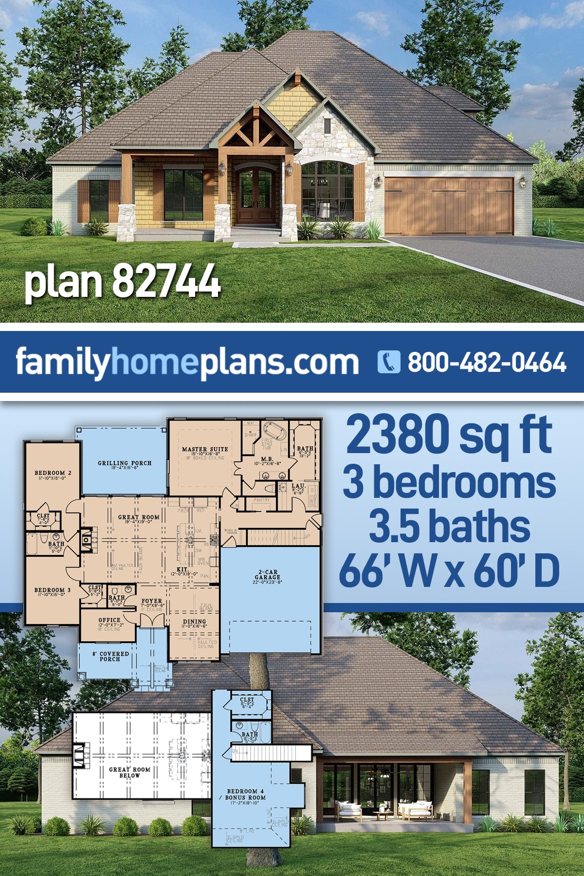 Plan 82744 | New Craftsman Home Plan With Wood and Stone Siding