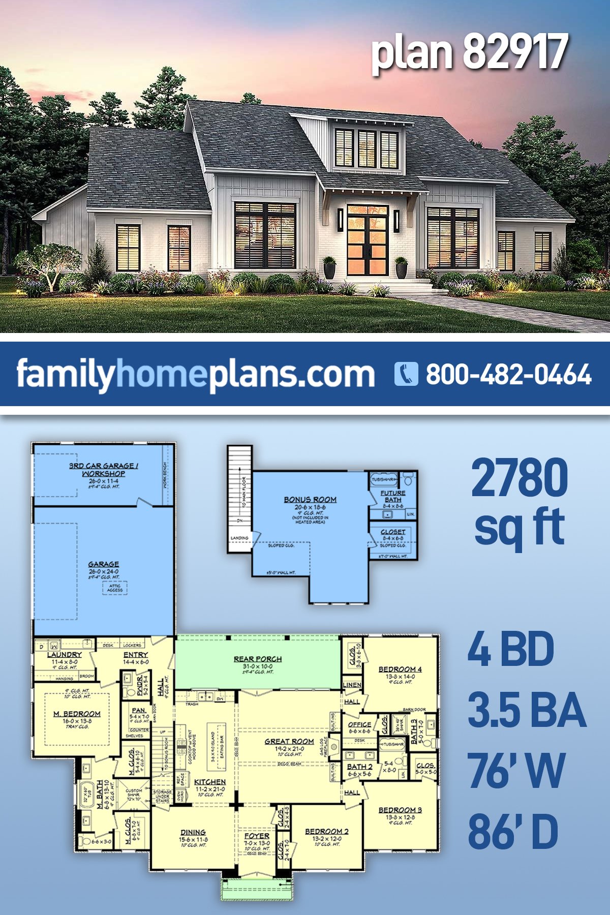 Plan 82917 | Sophisticated Modern Farmhouse