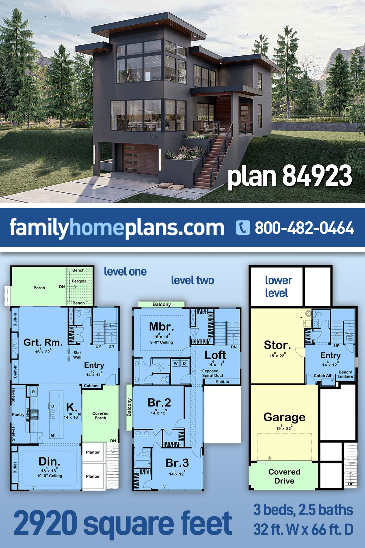 Plan 84923 Contemporary Modern House With 3 Bed 4 Bath 2 Car
