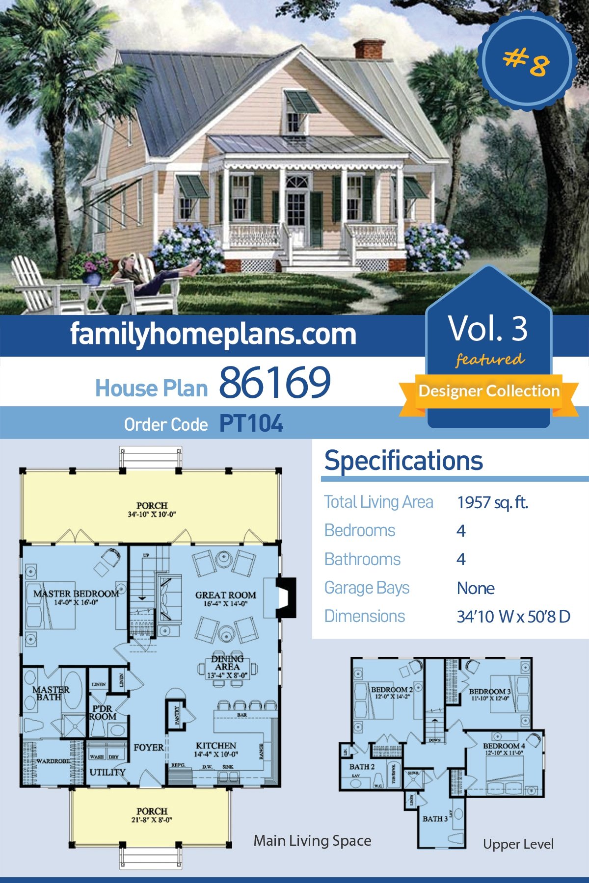 Plan 86169 | Country Style with 4 Bed, 4 Bath