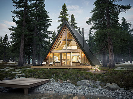 A-Frame Cabin Country Elevation of Plan 100107