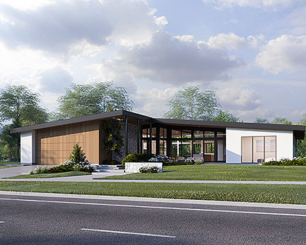 Contemporary, Modern House Plan 100147 with 3 Beds, 3 Baths, 2 Car Garage