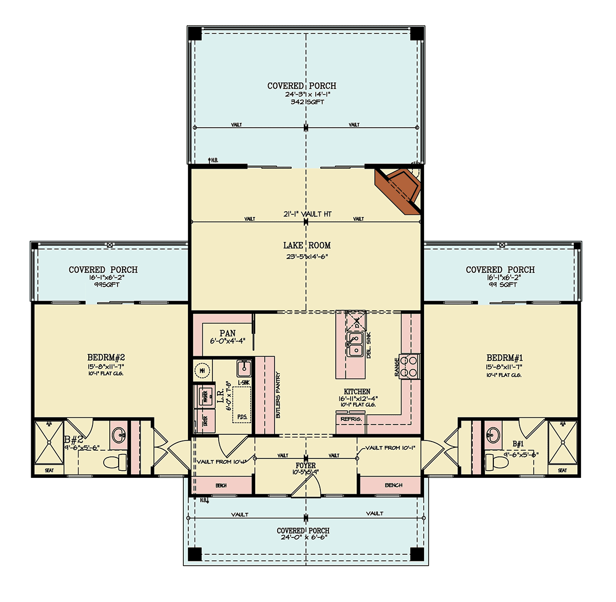 Country Craftsman Farmhouse Ranch Level One of Plan 100209