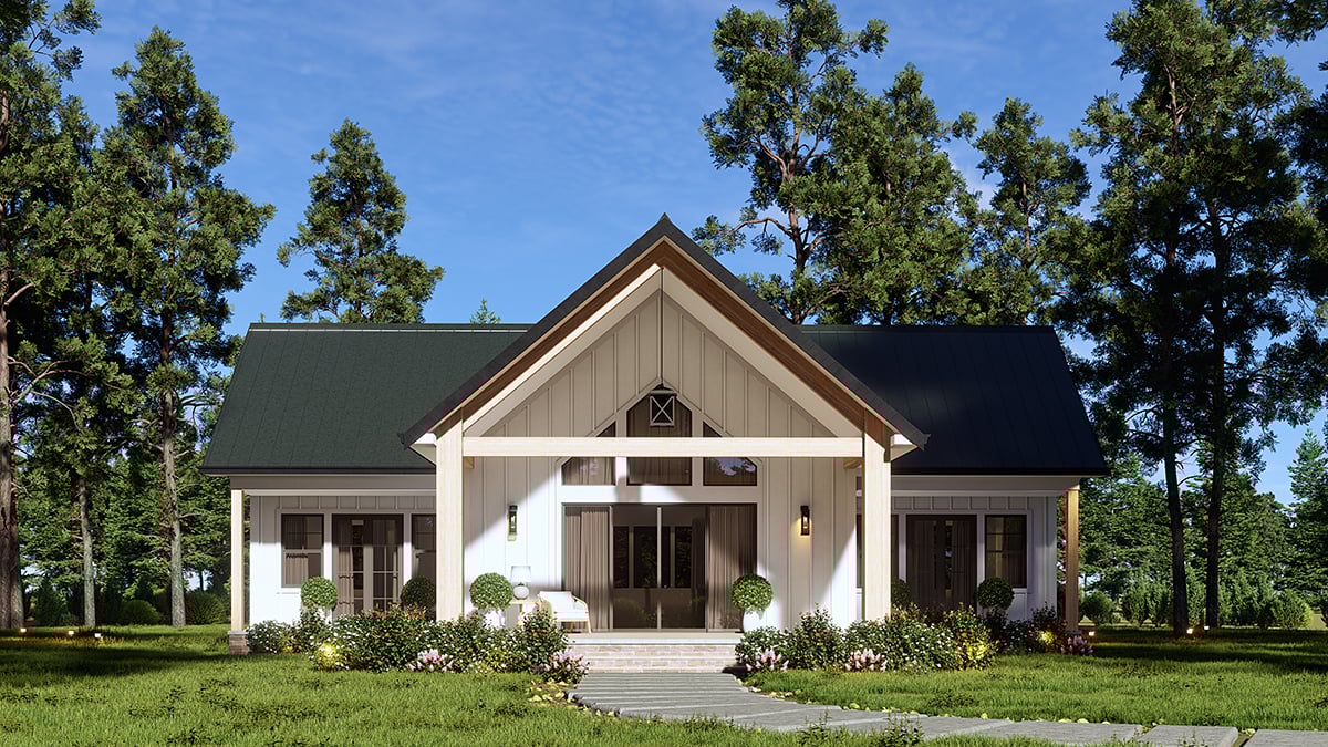 Country Craftsman Farmhouse Ranch Rear Elevation of Plan 100209