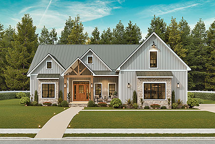 Contemporary Country Craftsman Farmhouse Elevation of Plan 100230
