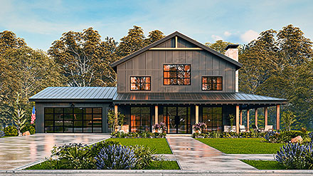 Barndominium Contemporary Country Craftsman Farmhouse Elevation of Plan 100237
