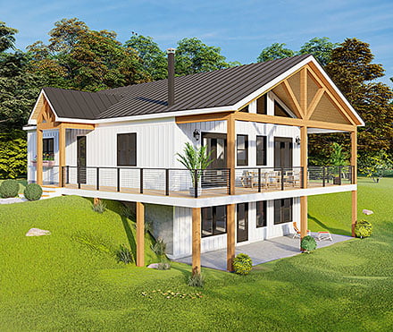 Cottage Country Craftsman Prairie Style Traditional Elevation of Plan 100355