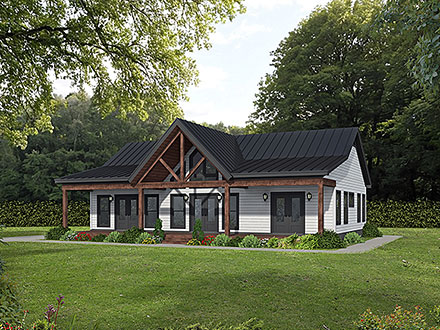 Bungalow Cabin Country Craftsman Prairie Style Ranch Elevation of Plan 100370