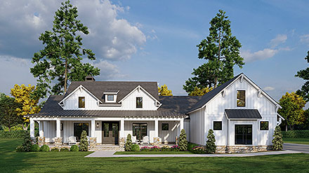 Country Craftsman Farmhouse Southern Elevation of Plan 100415