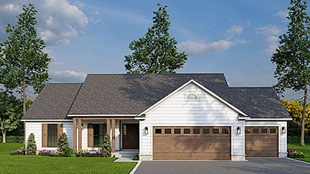 Contemporary Country Farmhouse Traditional Elevation of Plan 100429