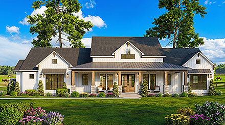 Contemporary Country Craftsman Farmhouse Elevation of Plan 100451