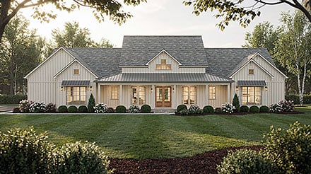 Contemporary Country Farmhouse Southern Elevation of Plan 100472
