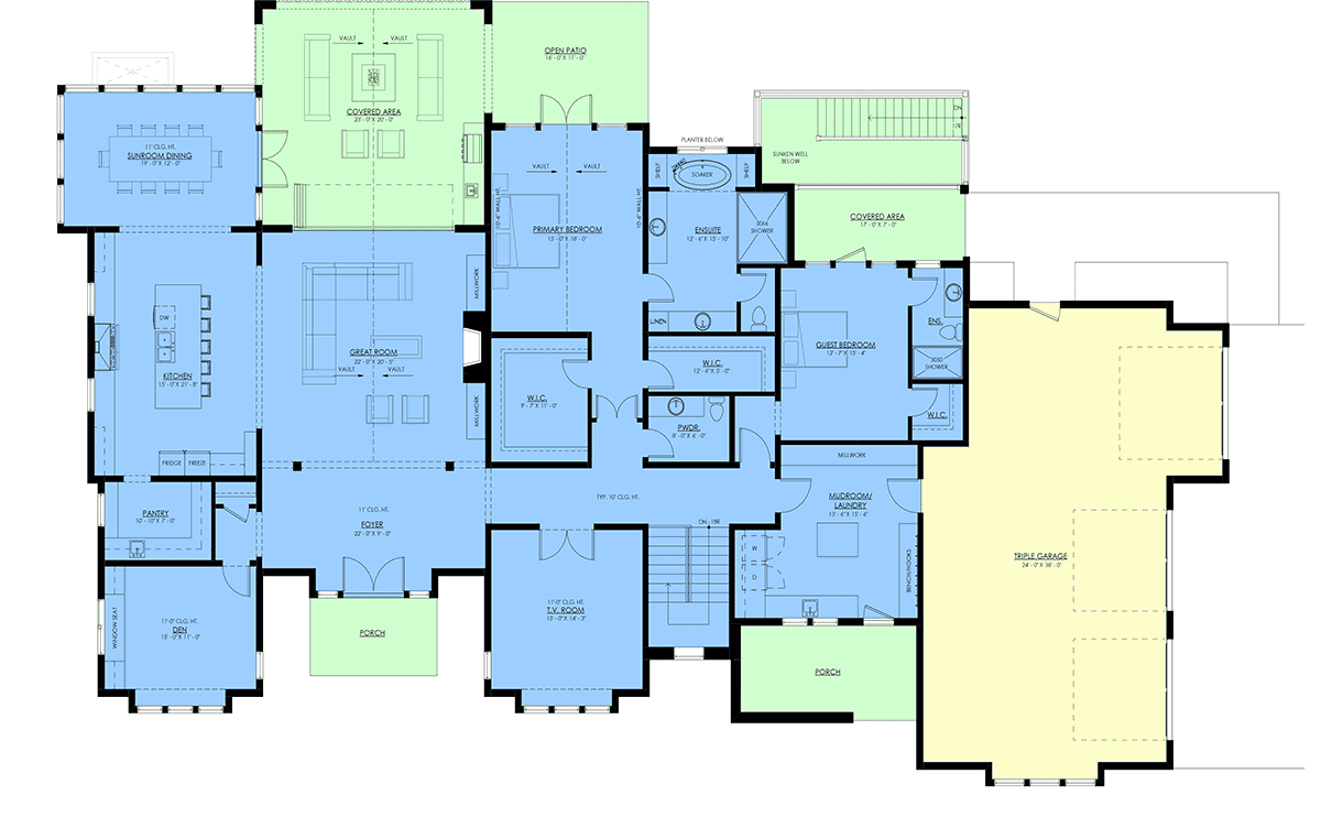 Country Farmhouse Ranch Level One of Plan 100511
