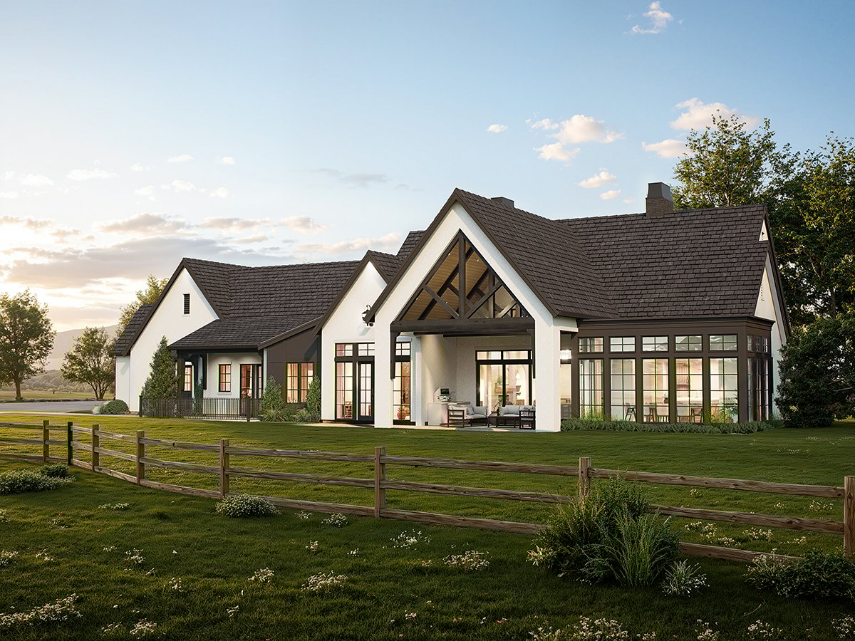 Country Farmhouse Ranch Rear Elevation of Plan 100511