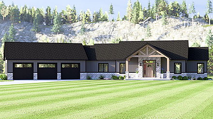 Country Craftsman Ranch Elevation of Plan 100705
