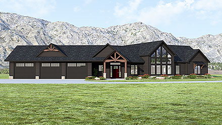 Coastal Craftsman New American Style Ranch Traditional Elevation of Plan 100725