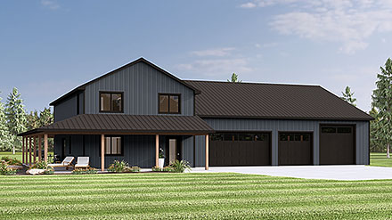 Barndominium Country Farmhouse Elevation of Plan 100729