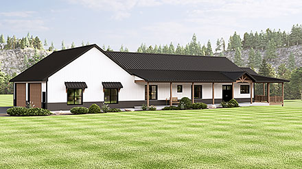 Barndominium Contemporary Country Craftsman Ranch Elevation of Plan 100741
