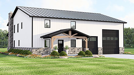 Barndominium Contemporary Country Farmhouse Elevation of Plan 100745