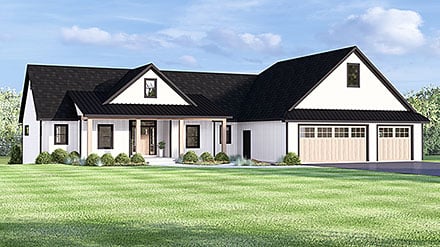 Contemporary Country Craftsman Farmhouse New American Style Traditional Elevation of Plan 100761