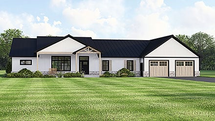 Contemporary Country Craftsman Farmhouse Ranch Elevation of Plan 100763