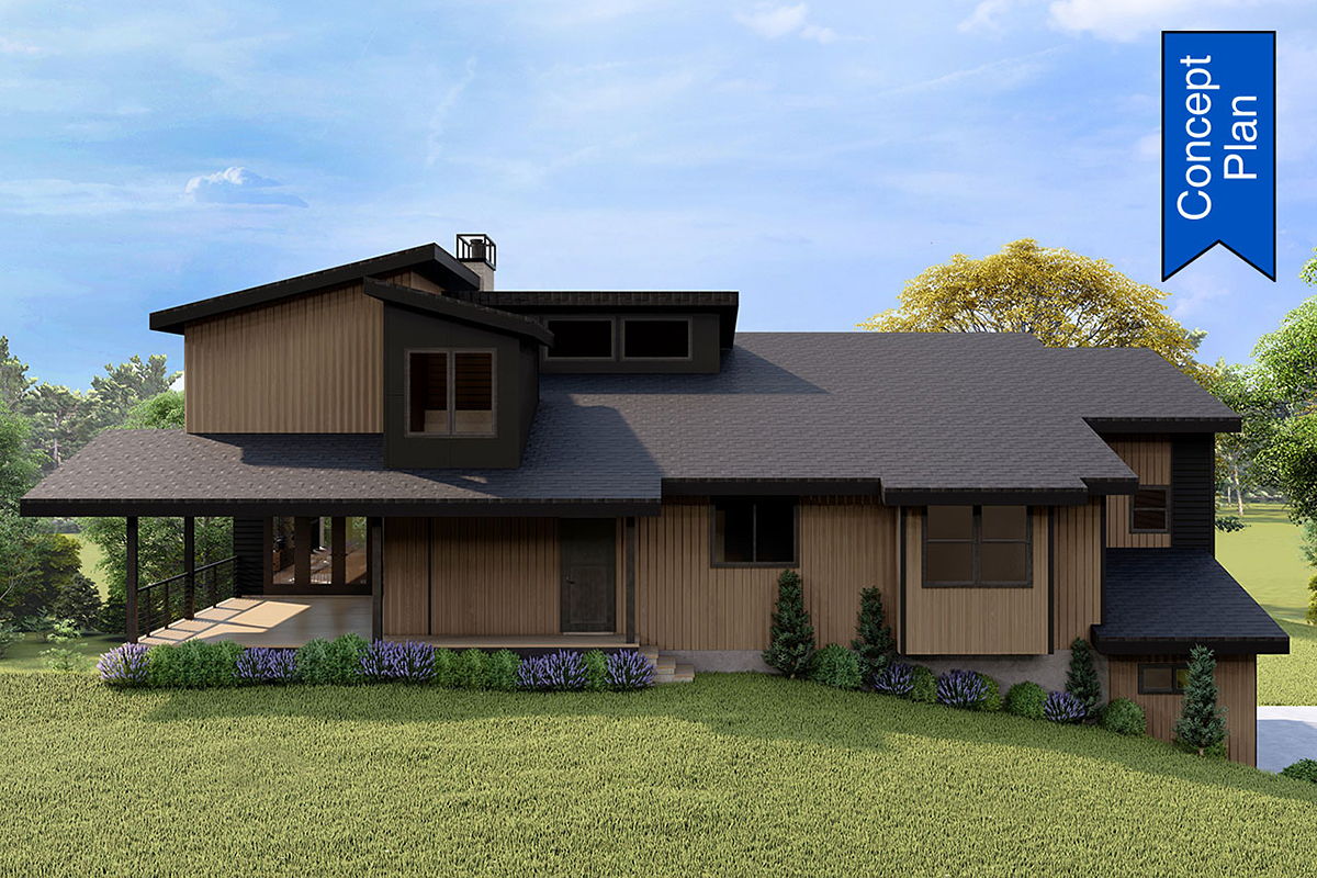 Contemporary Modern Rear Elevation of Plan 100818