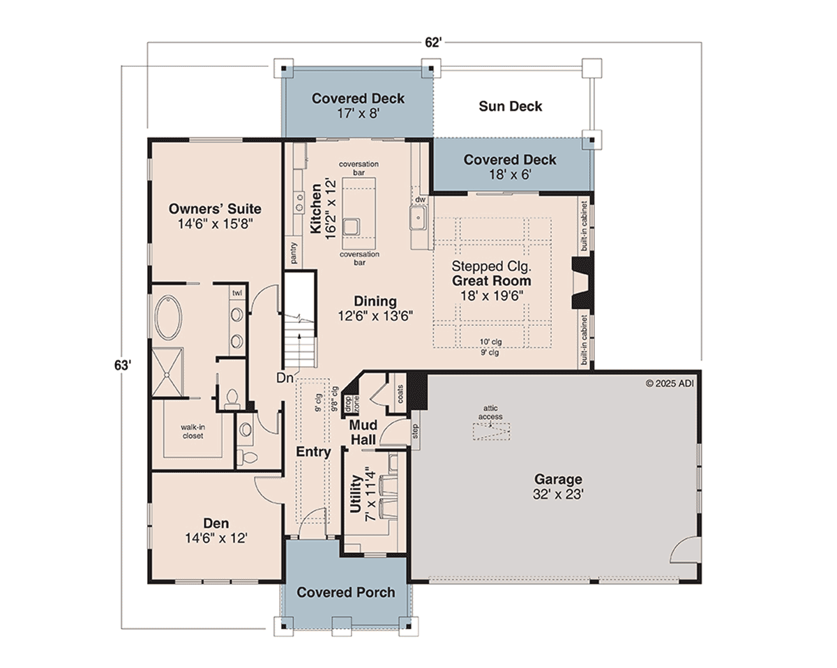 Plan 100825 | Country, Craftsman, Ranch House with 3 Bed, 3 Bath, 3 Car