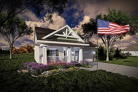 Craftsman, Ranch House Plan 100909 with 2 Beds, 2 Baths, 2 Car Garage