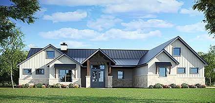Contemporary New American Style Ranch Elevation of Plan 101122