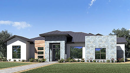 Contemporary Ranch Elevation of Plan 101131