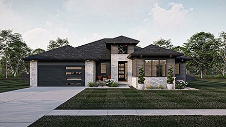 Contemporary Prairie Style Ranch Elevation of Plan 101413