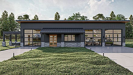 Barndominium Contemporary Modern Elevation of Plan 101435