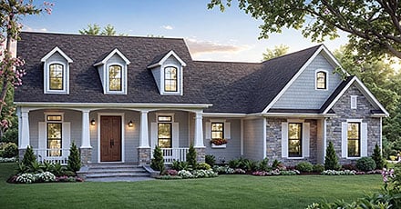 Contemporary Country European Farmhouse Traditional Elevation of Plan 102008