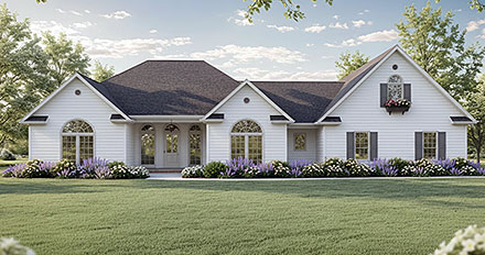 Country Craftsman Farmhouse French Country Ranch Elevation of Plan 102039
