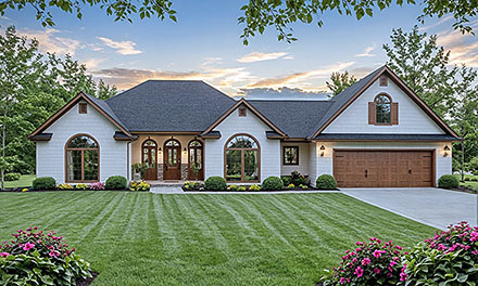 Craftsman Farmhouse French Country Ranch Elevation of Plan 102040