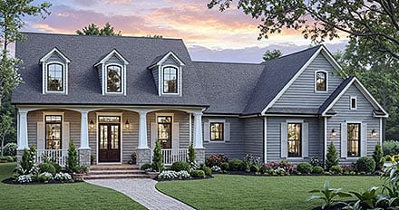 Contemporary Country Craftsman Farmhouse Southern Elevation of Plan 102065