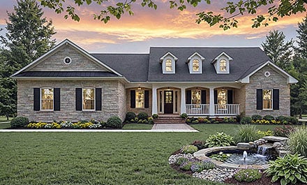 Contemporary Farmhouse Ranch Traditional Elevation of Plan 102071