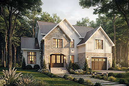 Country European Farmhouse Traditional Elevation of Plan 102124