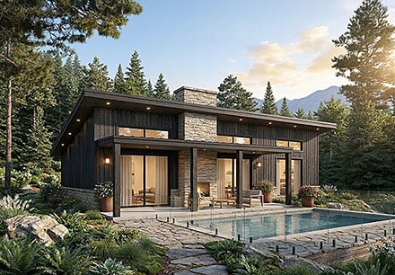 Cabin Contemporary Cottage Modern Elevation of Plan 102130