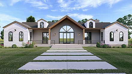 Coastal Contemporary Country Craftsman Farmhouse Ranch Southern Elevation of Plan 102215