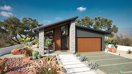 Contemporary Ranch Elevation of Plan 102304