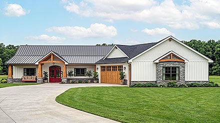 Contemporary Country Craftsman Farmhouse Ranch Traditional Elevation of Plan 102527