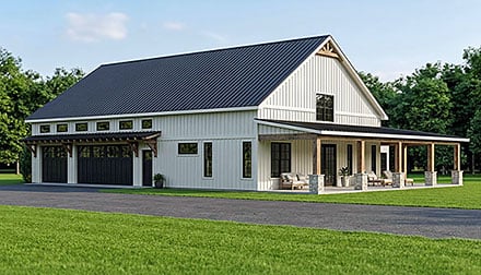 Barndominium Country Craftsman Farmhouse Southern Elevation of Plan 102531