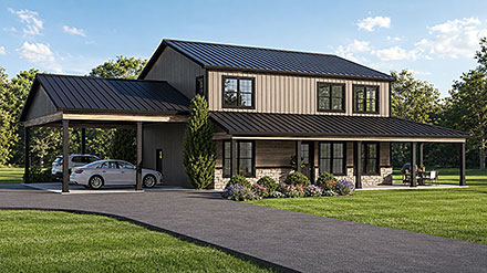 Barndominium Contemporary Country Craftsman New American Elevation of Plan 102535