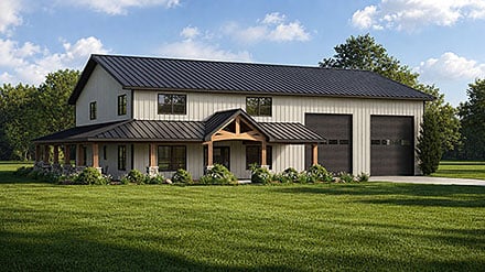 Barndominium Contemporary Country Craftsman Farmhouse Elevation of Plan 102538