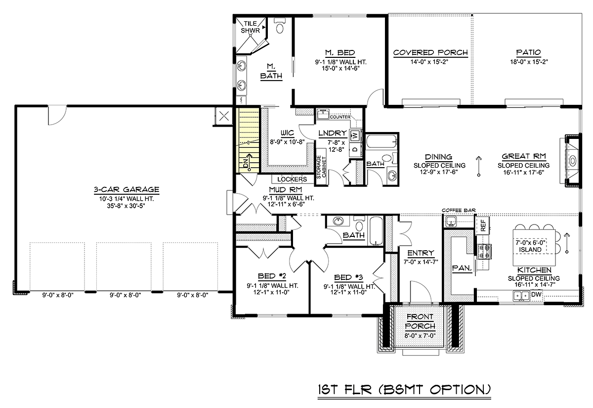 Contemporary Country Craftsman New American Ranch Alternate Level One of Plan 102547