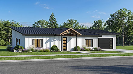 Contemporary Country Craftsman Modern New American Ranch Elevation of Plan 102548