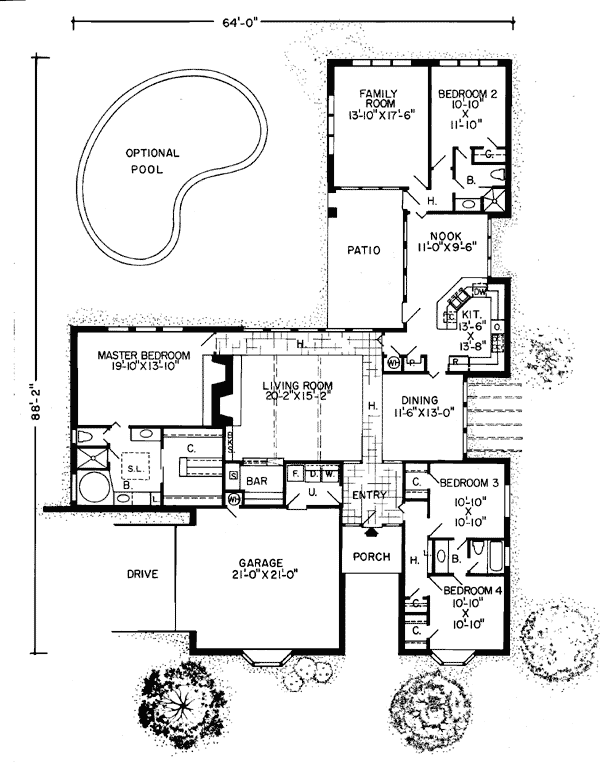 One-Story Traditional Level One of Plan 10443