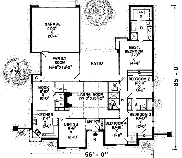 Country European One-Story Traditional Level One of Plan 10466