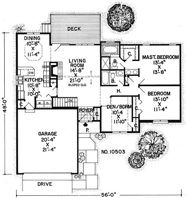 One-Story Ranch Traditional Level One of Plan 10503
